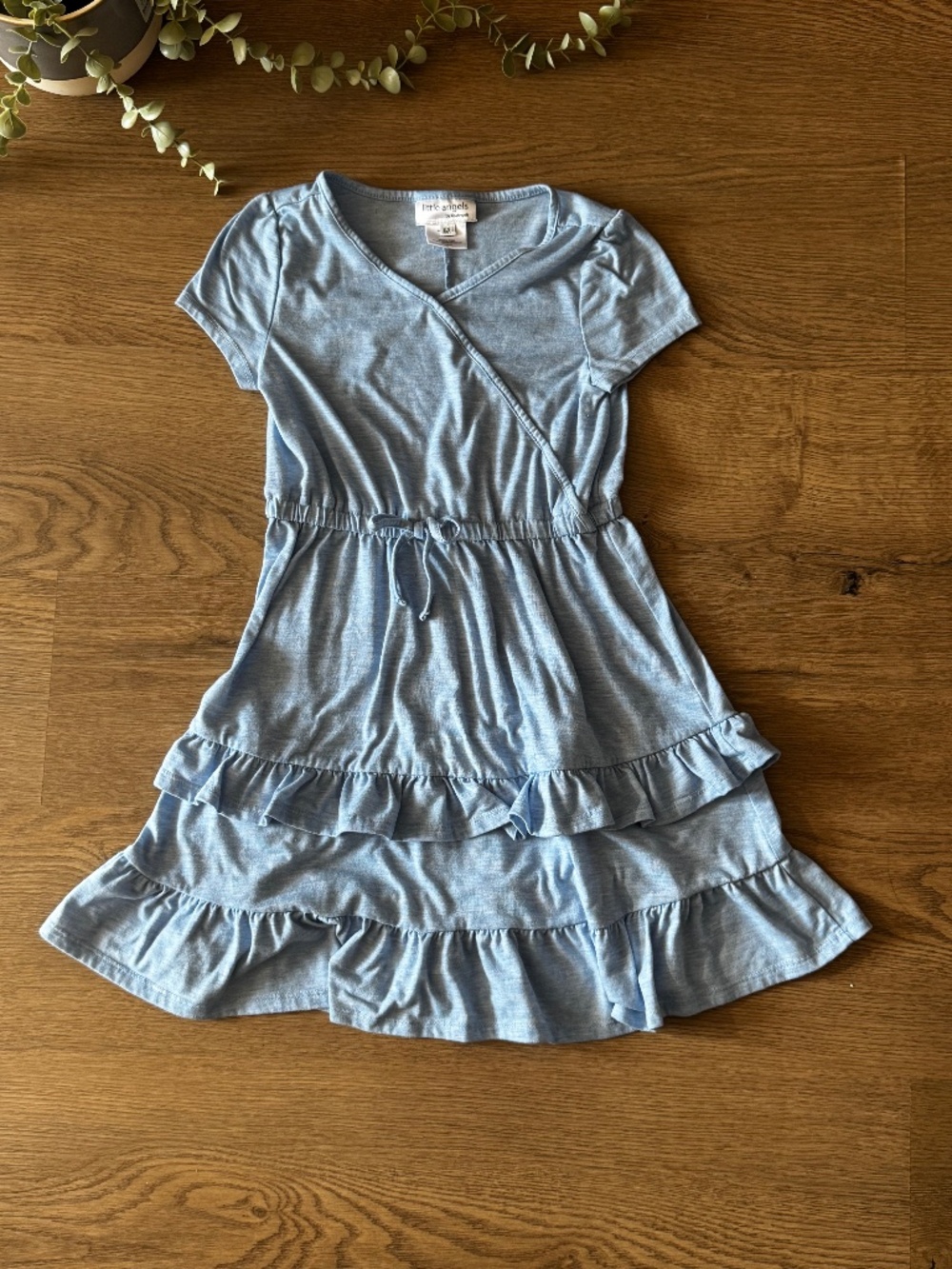 Little Angels Girls Blue Ruffle Knit Dress Size 6X Short Sleeve Tiered Dress
